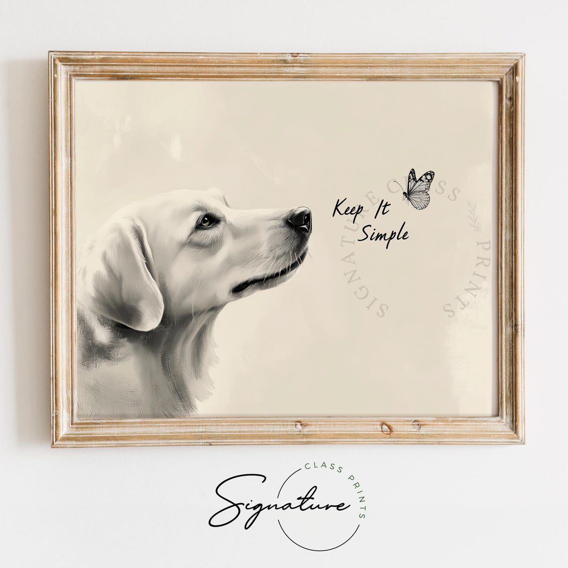Keep It Simple White Dog Portrait With Butterfly Minimal Wall Art