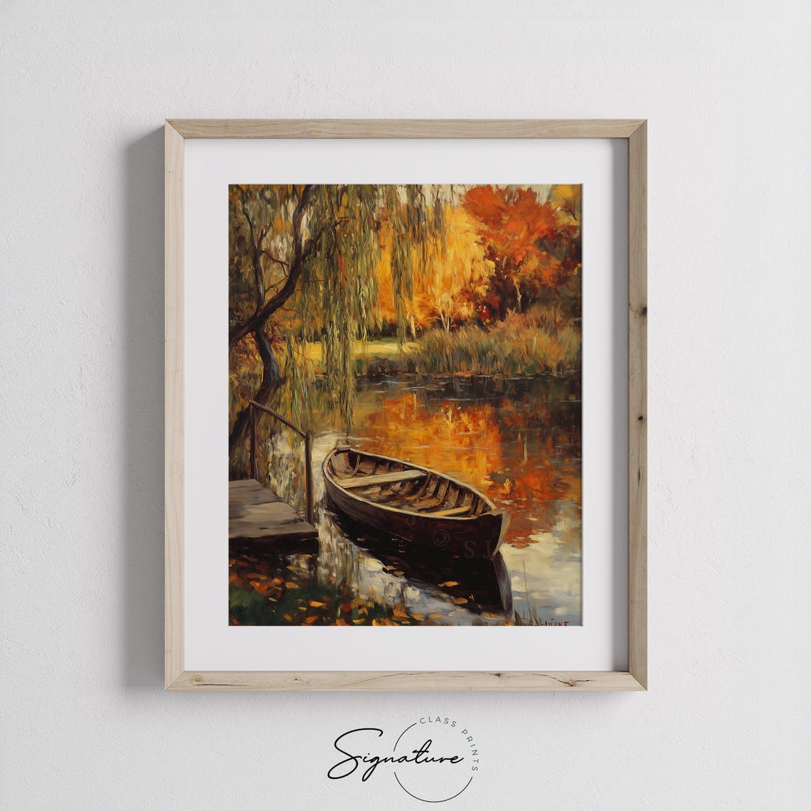 Old Wooden Rowboat Tied at a Dock Beneath a Weeping Willow Poster - Image 3