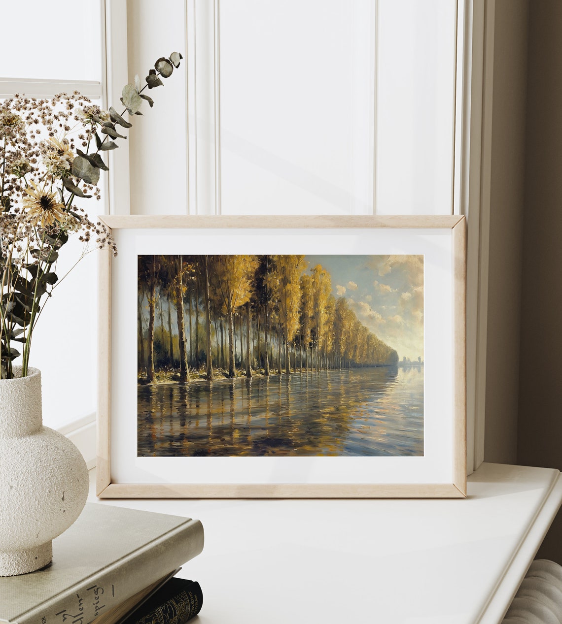 Golden Poplar Trees Reflected in a River Autumn Landscape Poster - Image 6
