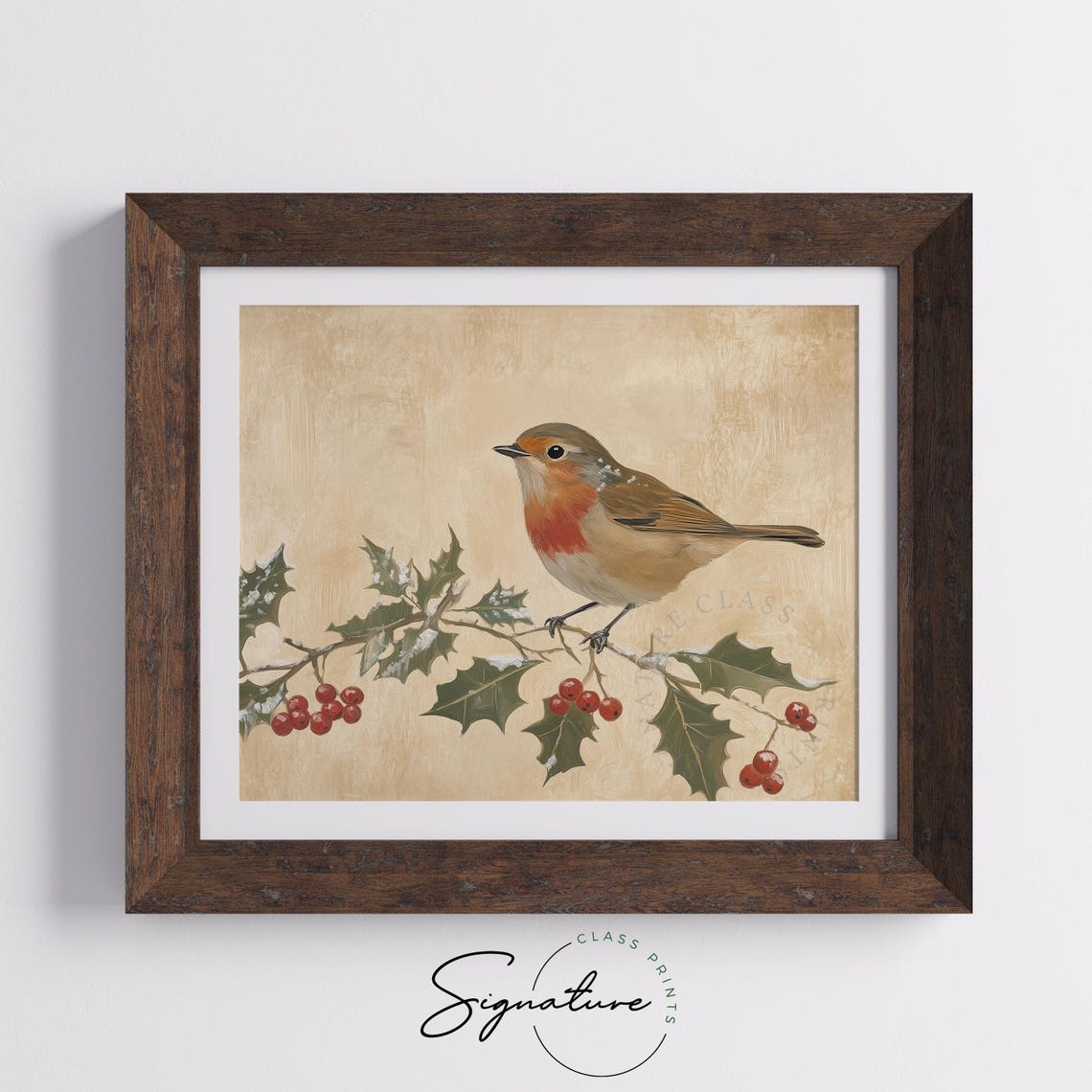 Sweet Robin With Holly And Snowberries Vintage Winter Bird Print - Image 4