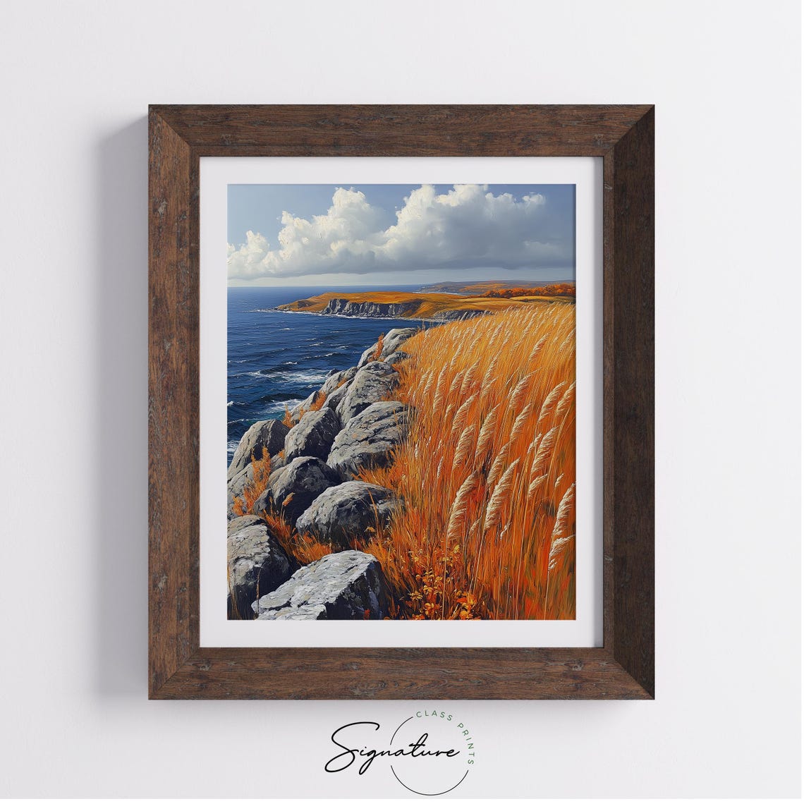 Golden Coastal Cliffs Rocky Ocean Shoreline Autumn Seascape Print - Image 4
