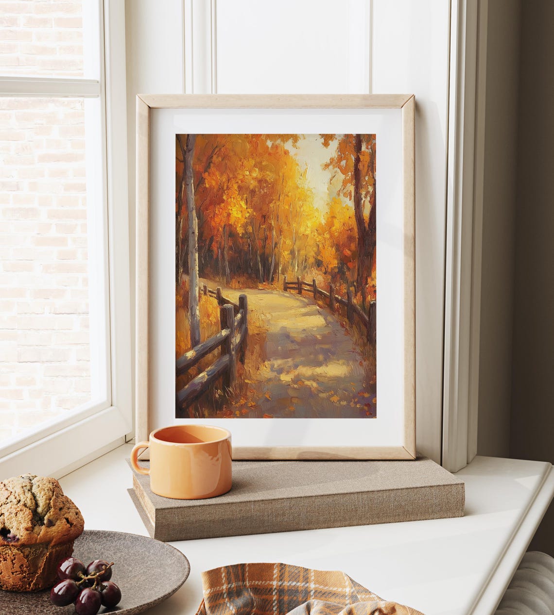 Golden Autumn Path With Wooden Fence Through Birch Trees Poster - Image 6
