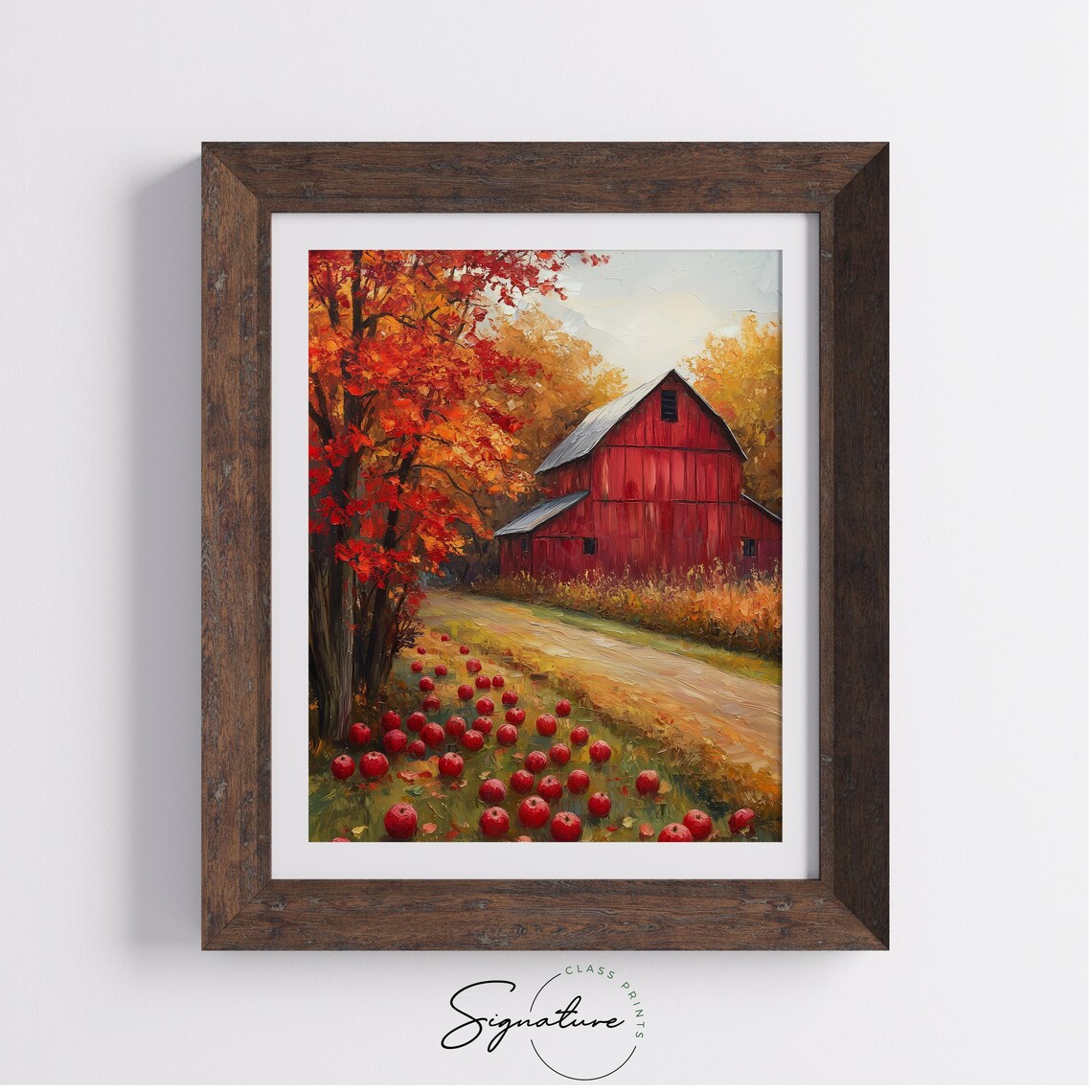 Red Barn With Fallen Apples Scattered Beneath Blazing Autumn Trees Wall Art - Image 4