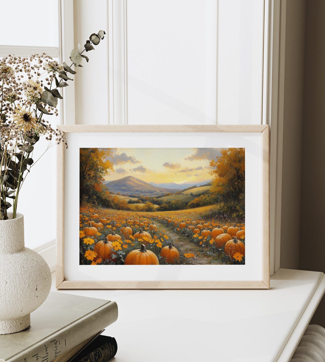Pumpkin Patch Field Full of Ripe Pumpkins at Golden Sunset Poster - Image 6
