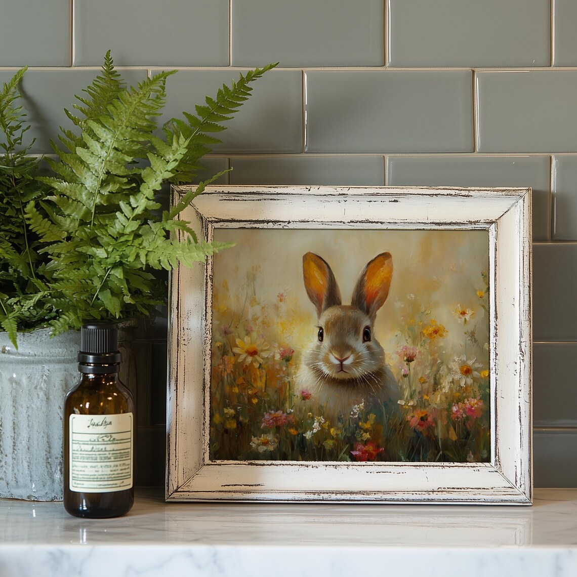 Rabbit Among Wildflowers Art Print, Cottagecore Rustic - Image 4