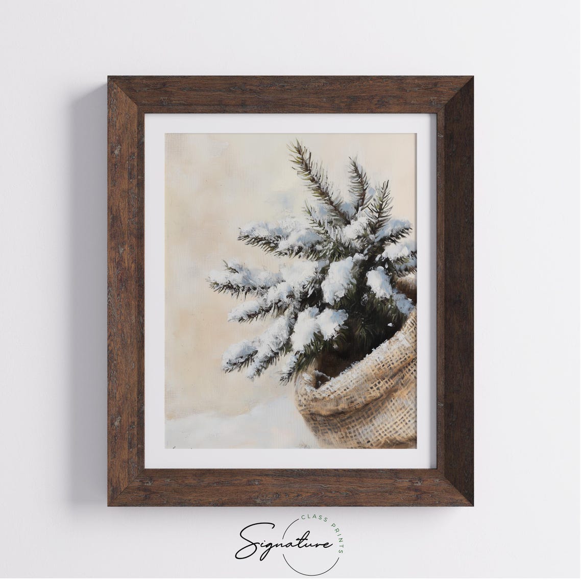 Snow Covered Pine Sprig In Burlap Sack Soft Winter Still Life Wall Art - Image 4