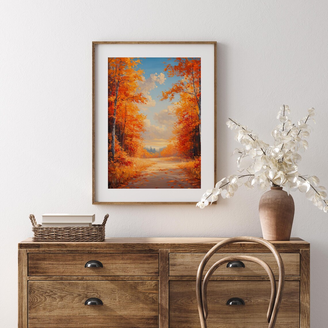 Autumn Birch Road Fiery Foliage Blue Sky Country Drive Poster - Image 5
