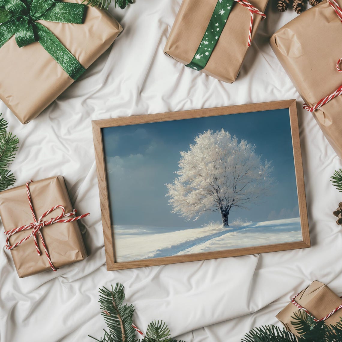Snow Covered Lone Tree Winter Field Oil Painting Minimal Poster - Image 5