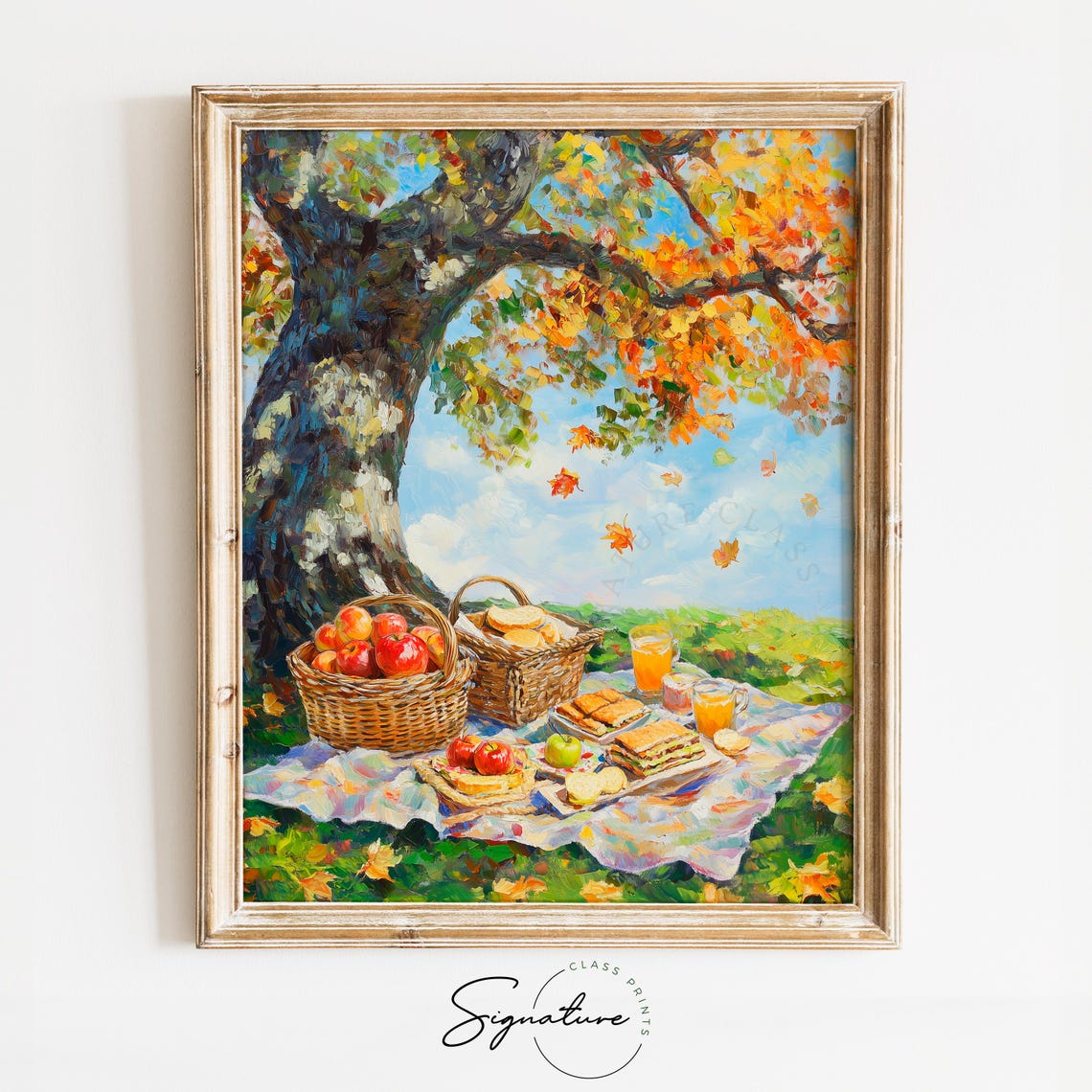 Autumn Picnic Under Maple Tree With Baskets And Apples Poster