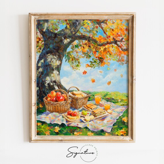 Autumn Picnic Under Maple Tree With Baskets And Apples Poster