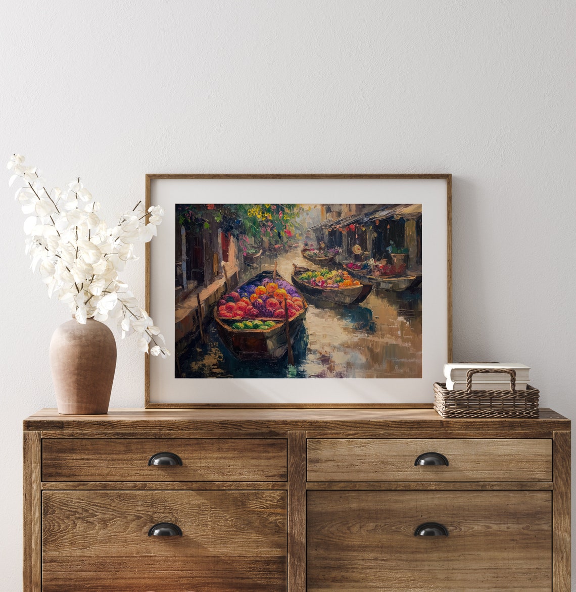 Floating Market Fruit Boats on a Canal Colorful Impressionist Poster - Image 3
