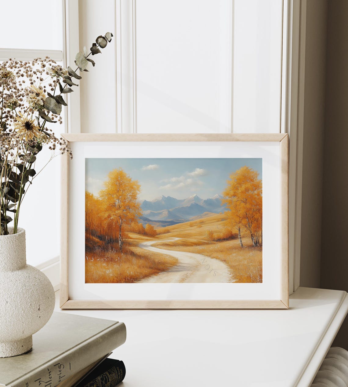 Winding Dirt Road Through Golden Autumn Hills to Mountains Poster - Image 6