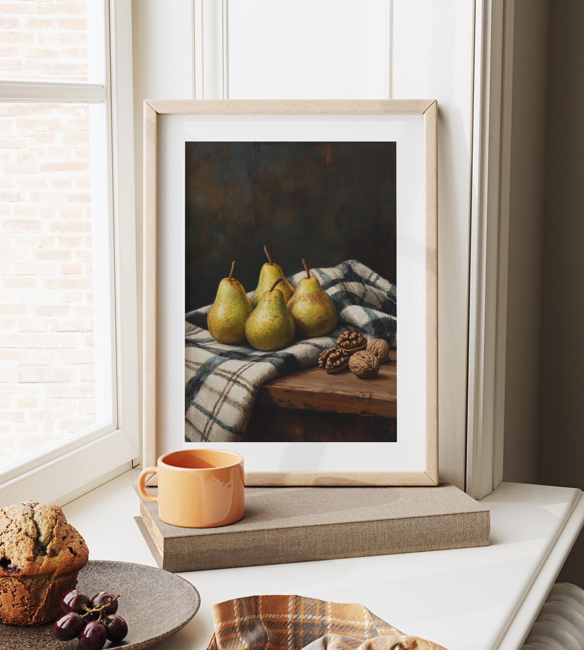 Rustic Still Life with Pears Walnuts and a Checkered Cloth Harvest Poster - Image 6