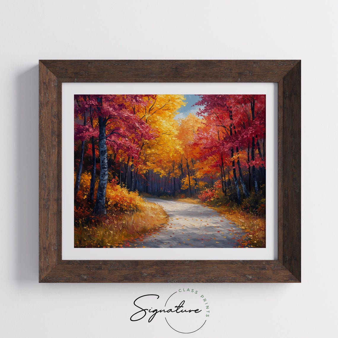 Autumn Forest Road Red Orange Trees Impasto Fall Landscape Wall Art - Image 5
