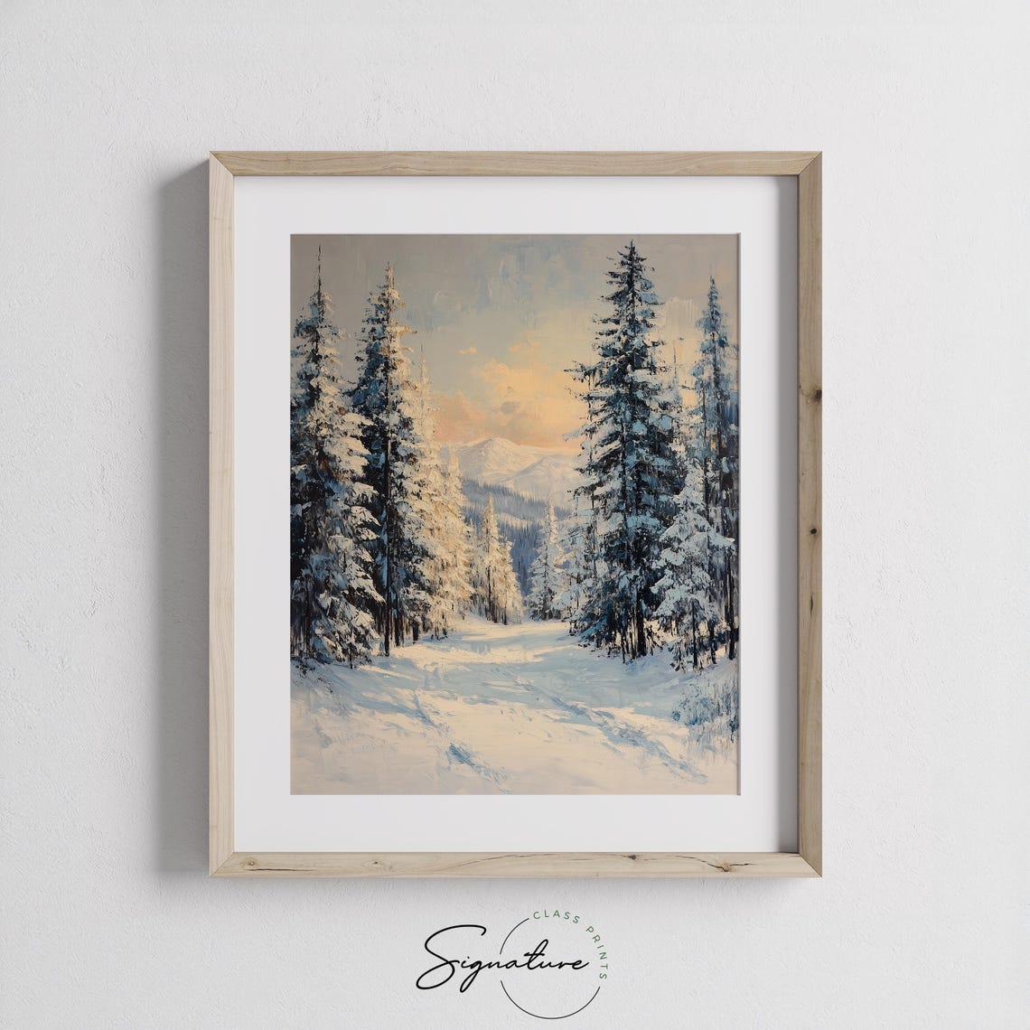 Frosted Pines in Snowy Alpine Valley Winter Mountain Scene Poster - Image 2