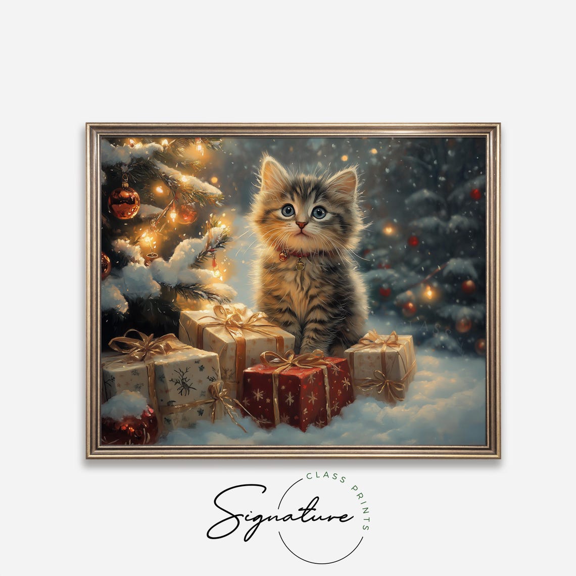 Adorable Kitten With Christmas Gifts Under A Snowy Tree Poster - Image 4