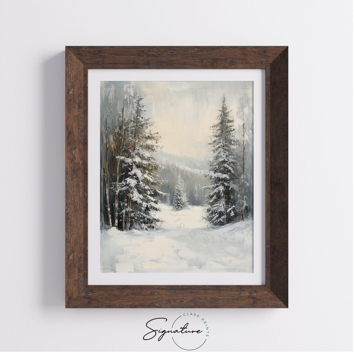 Snow Laden Fir Trees and Birches Muted Quiet Winter Forest Poster - Image 3