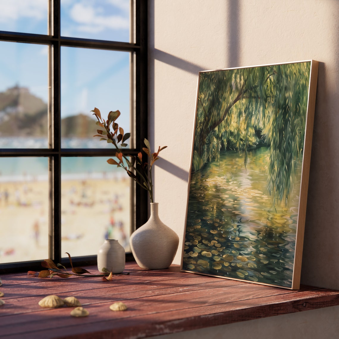 Weeping Willow Over Quiet Pond With Lily Pads Painting Poster - Image 5