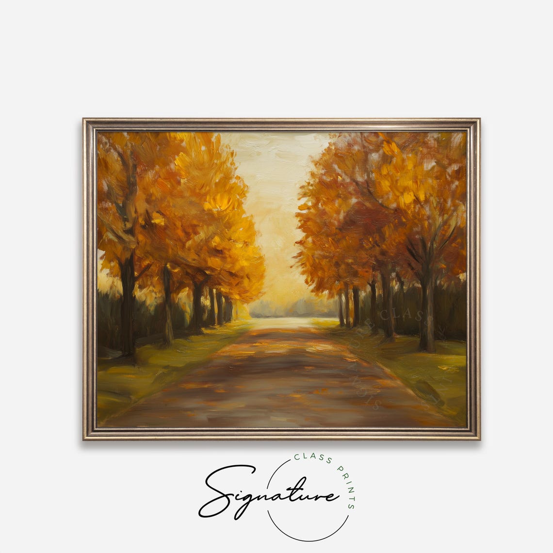 Golden Autumn Tree Lined Country Road Sunlit Fall Landscape Poster - Image 4