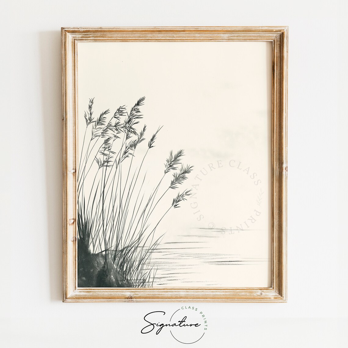 Tall Wild Grasses By Calm River Minimalist Ink Sketch Poster
