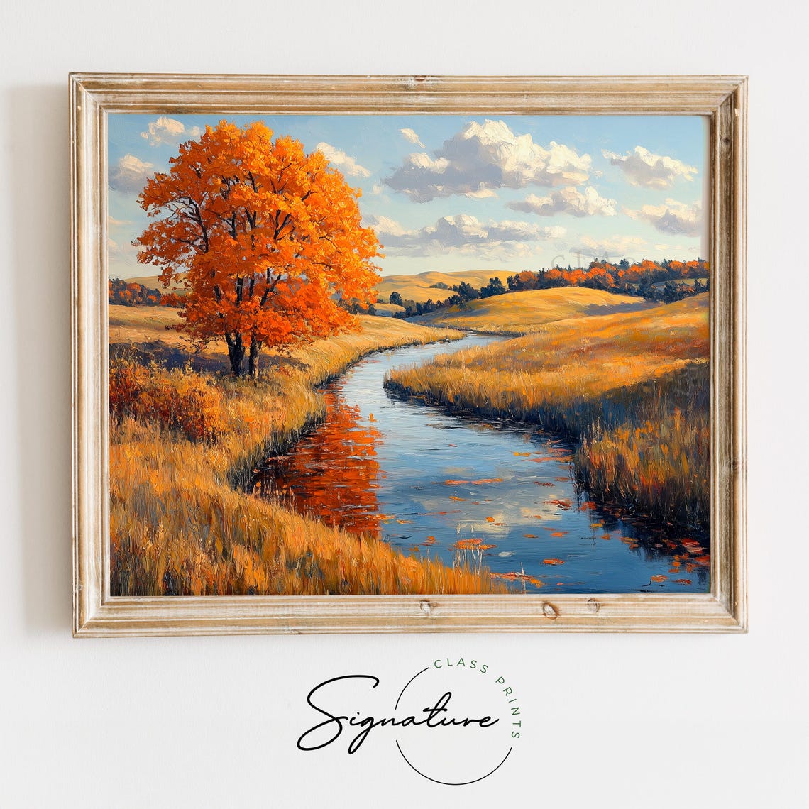 Autumn River Rolling Hills Orange Tree Fall Countryside Wall Art