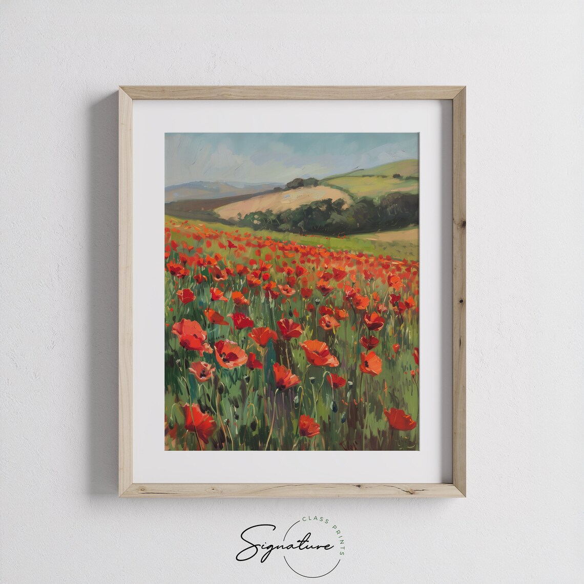 Vibrant Red Poppy Field Rolling Hills Summer Countryside Oil Painting Poster - Image 3