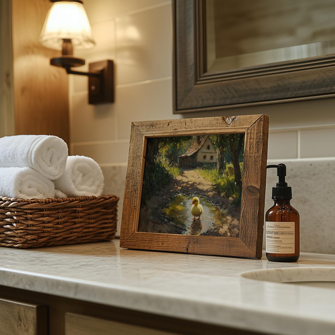 Duckling in Sunlit Puddle Farmhouse Path Spring Cottage Art Poster - Image 4