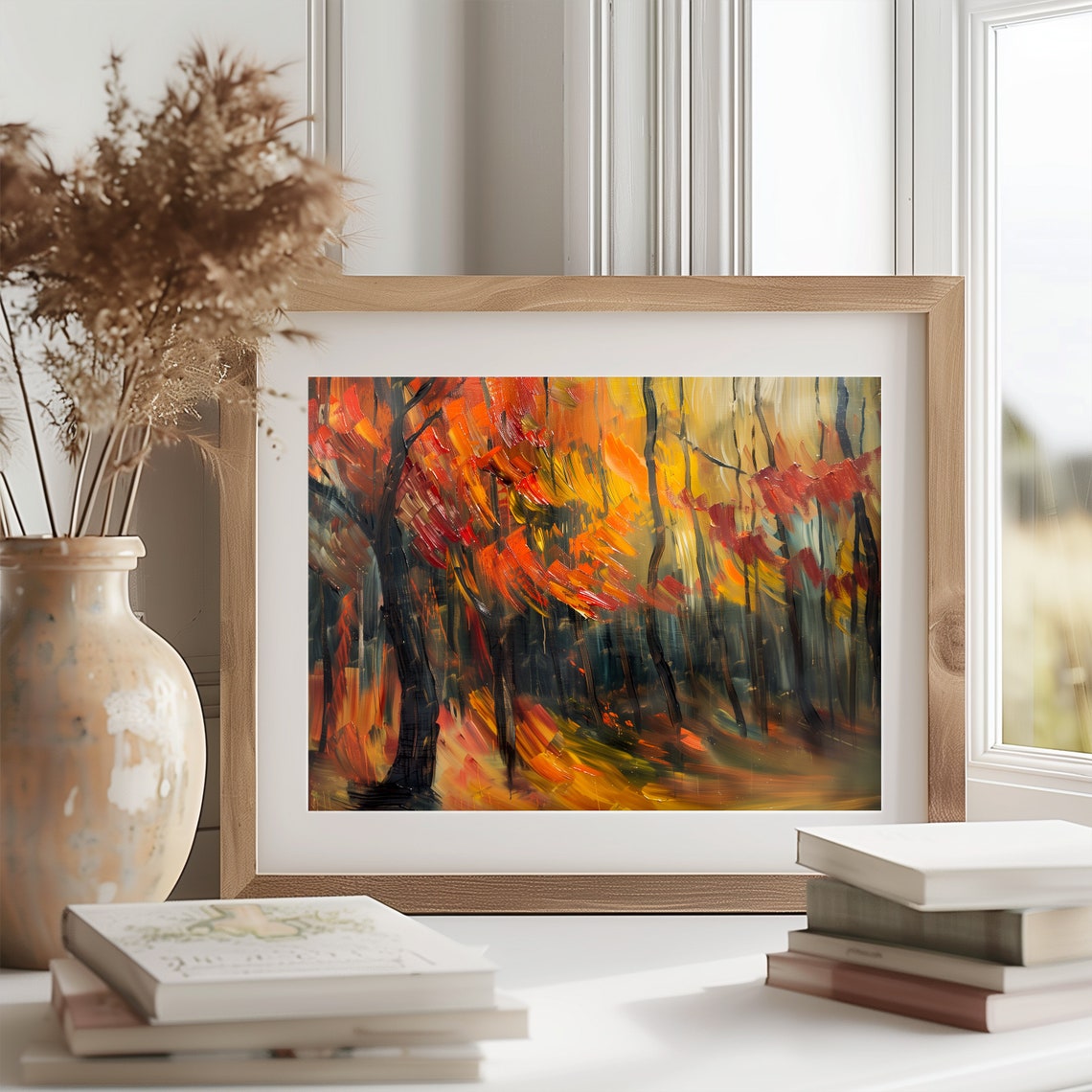 Windswept Autumn Forest in Bold Strokes of Red Orange and Gold Poster - Image 2