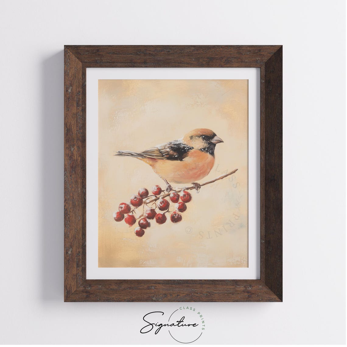 Orange Breasted Songbird on Red Berries Vintage Winter Poster - Image 3