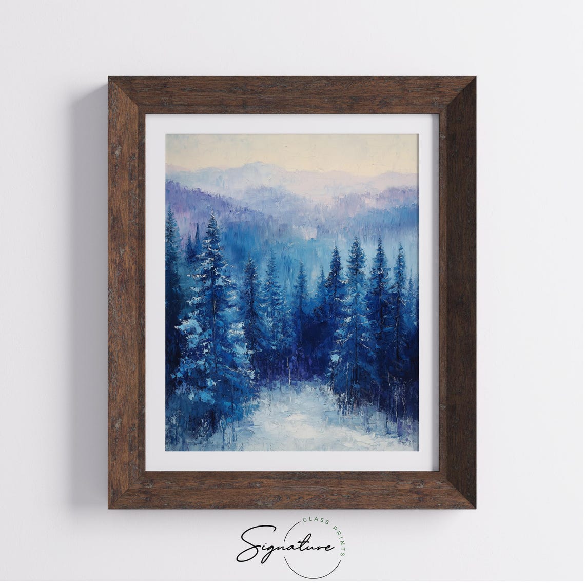 Serene Snowy Cedar Forest With Frosty Blue Tones Winter Art Poster - Image 3