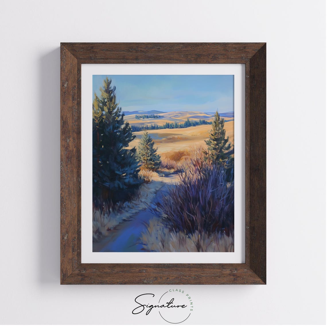 Peaceful Golden Autumn Valley Pine Forest Landscape Wall Art - Image 2