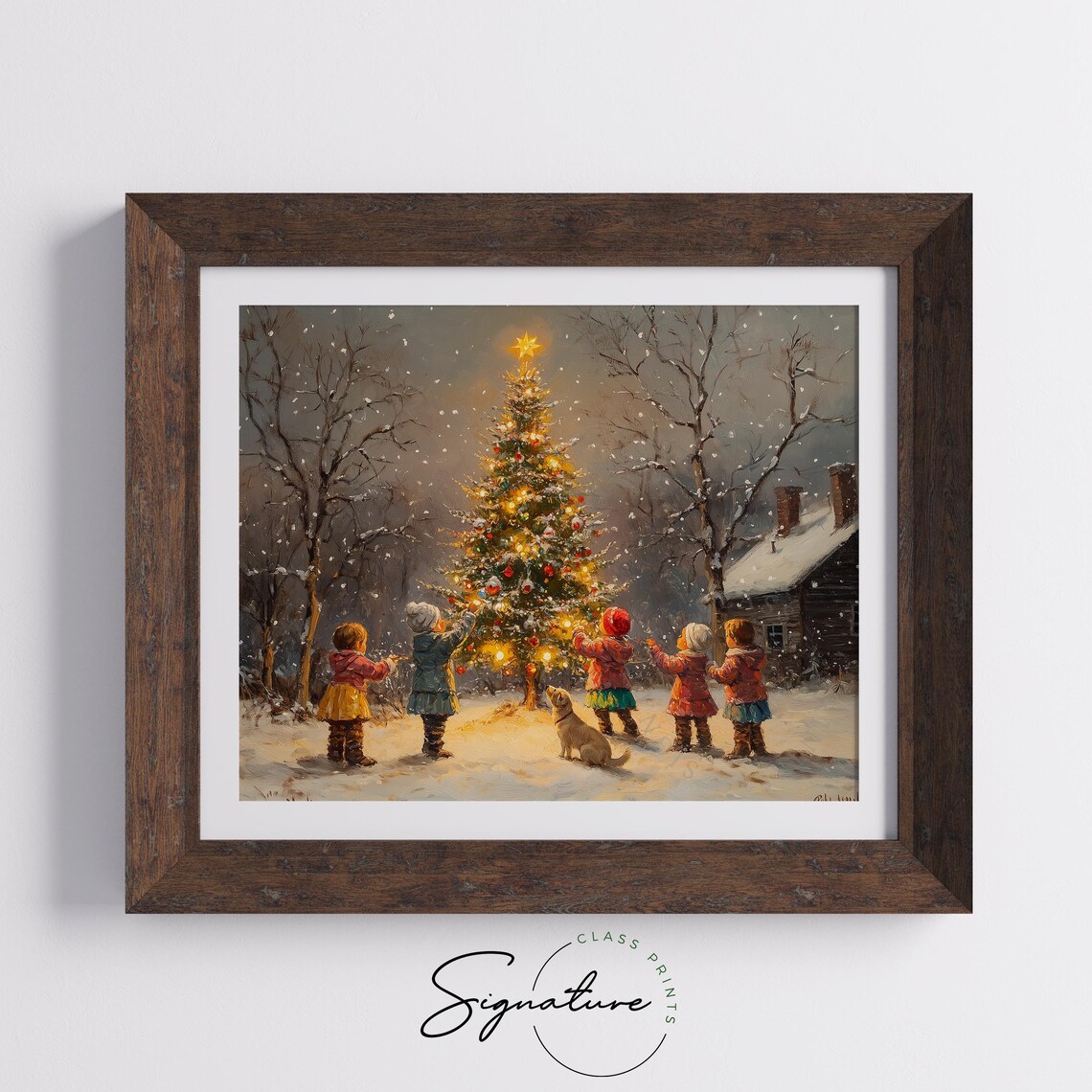 Children Decorating an Outdoor Christmas Tree With Dog Snowy Poster - Image 5