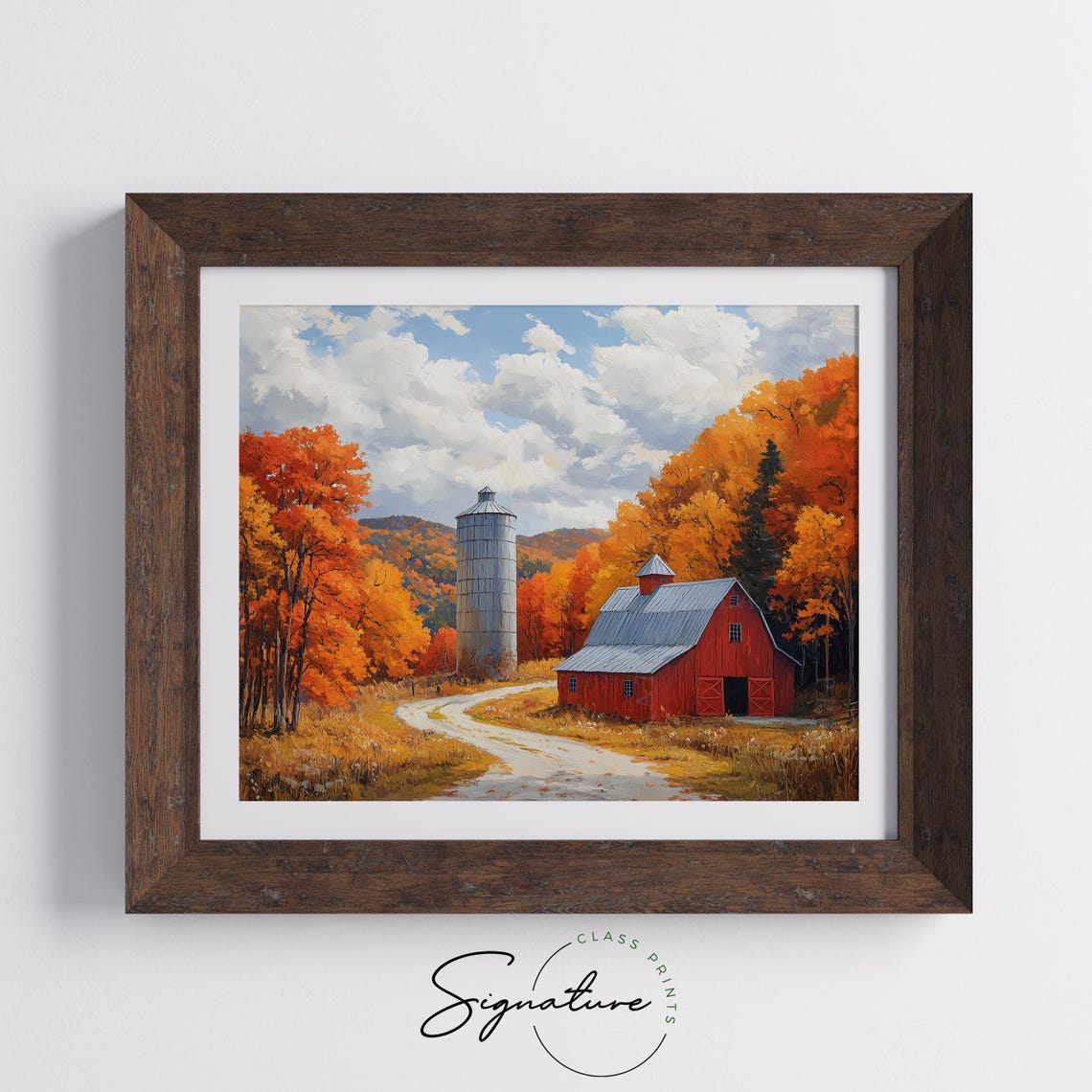 Red Barn Silo Autumn Country Road Fall Farm Landscape Wall Art - Image 5