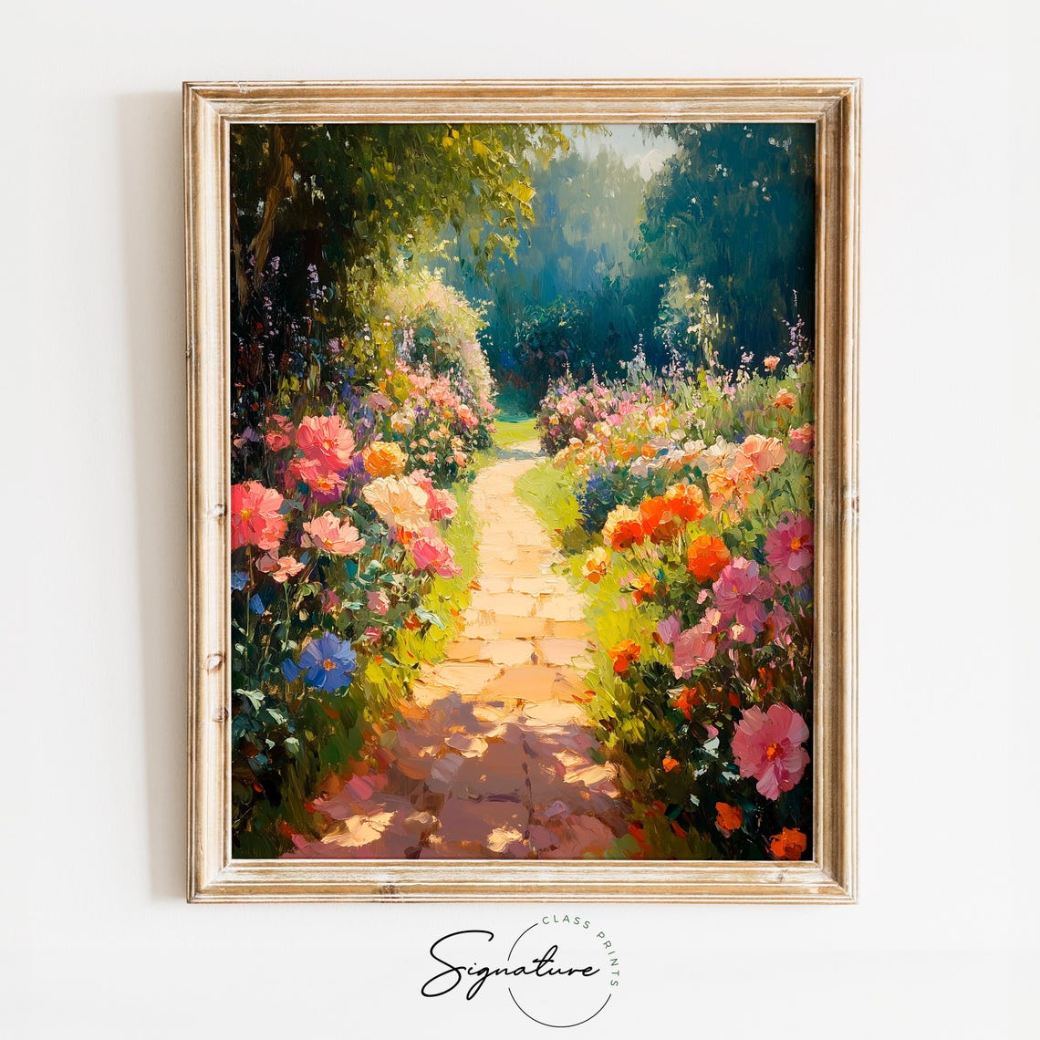 Colorful Flower Lined Garden Path Shady Summer Retreat Poster