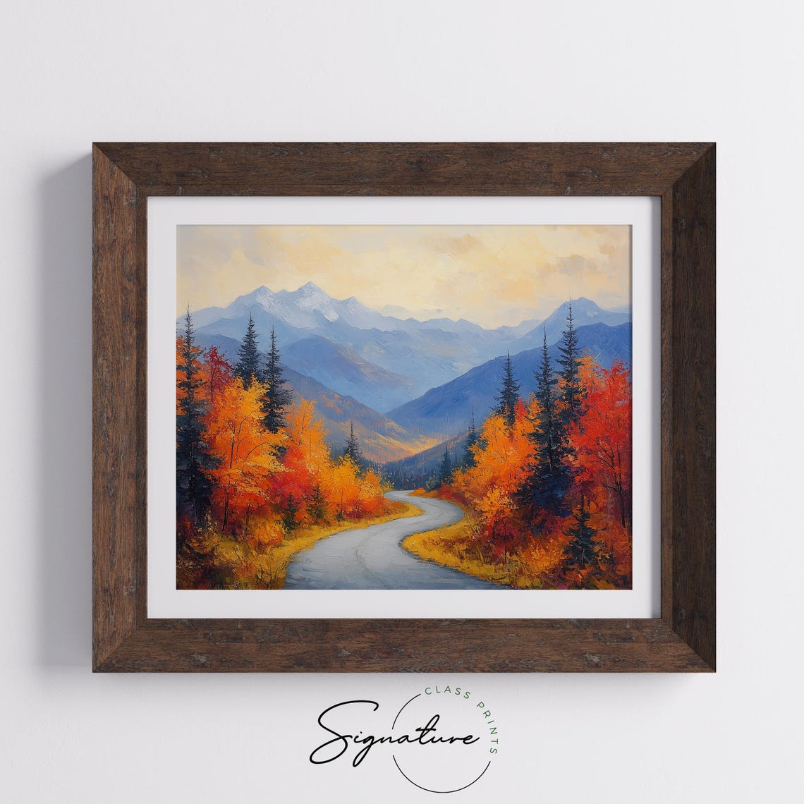 Mountain Road Winding Through Autumn Pines Toward Blue Peaks Poster - Image 5