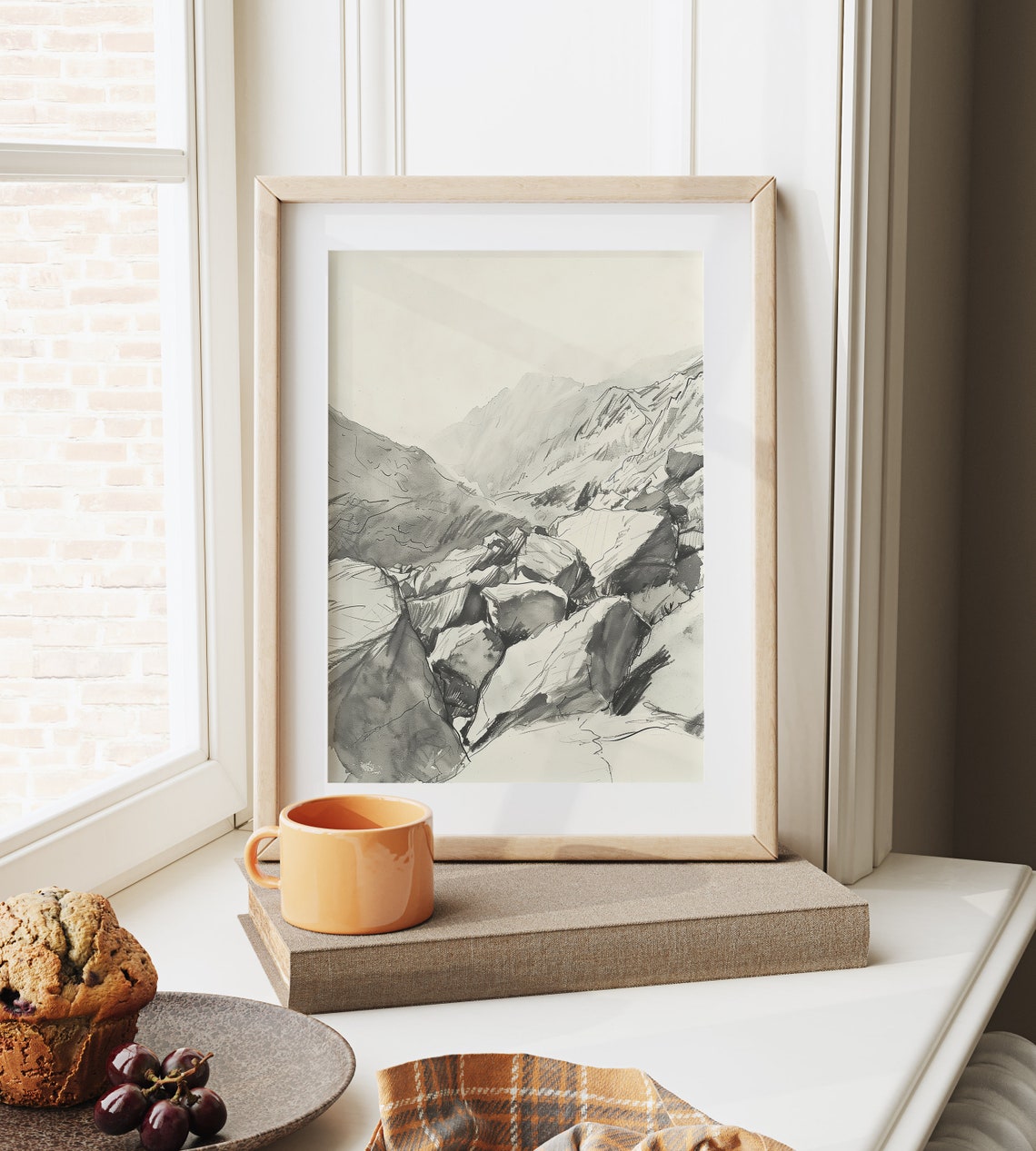 Rugged Mountain Pass With Boulders Charcoal Sketch Landscape Poster - Image 6
