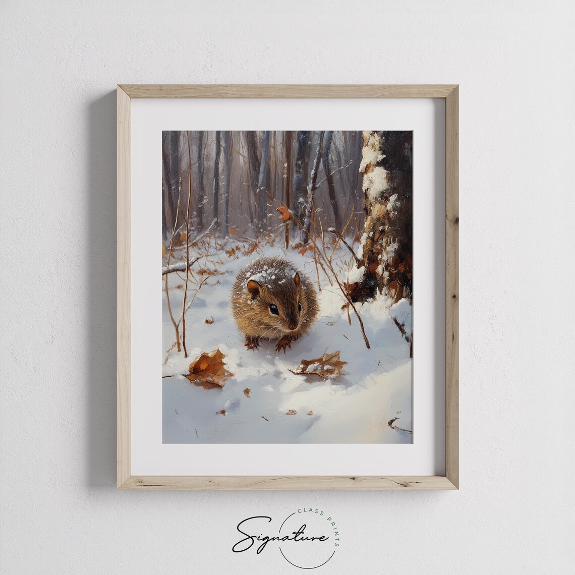 Cute Field Mouse Snowy Winter Forest Woodland Animal Oil Painting Poster - Image 3