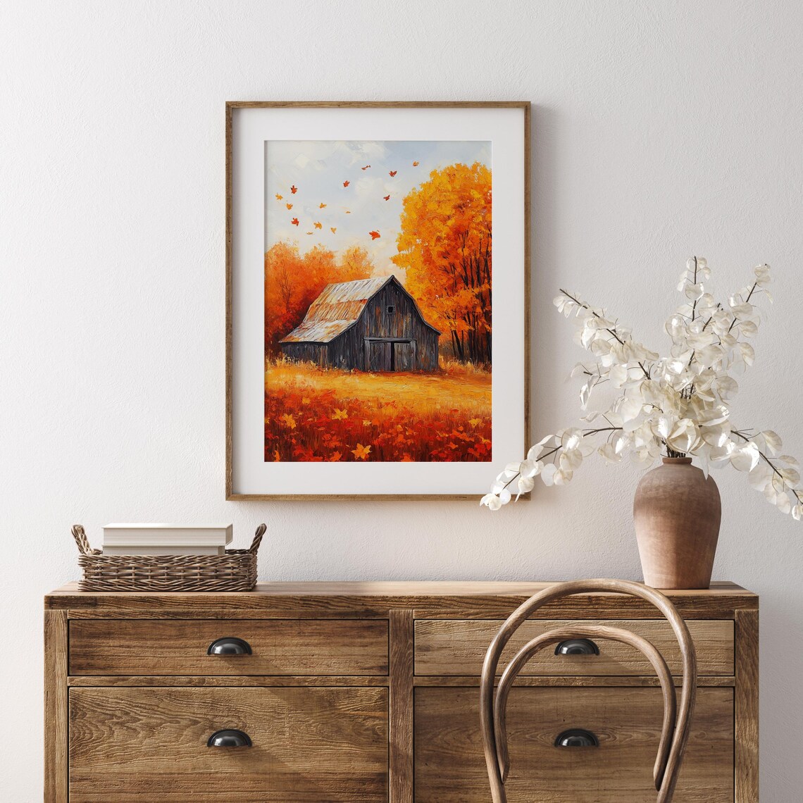 Weathered Wooden Barn Amid Falling Leaves And Blazing Autumn Trees Poster - Image 5