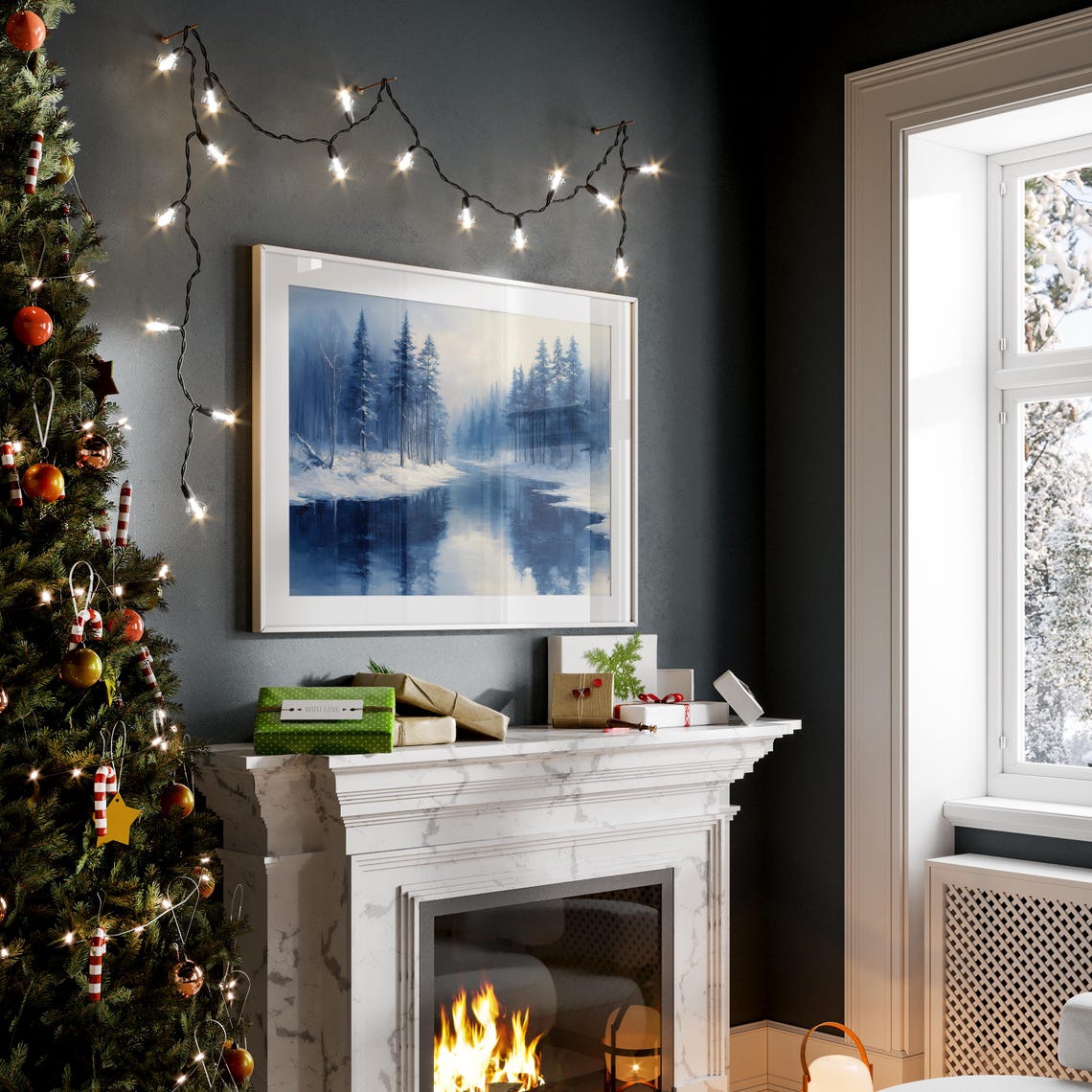 Frozen River Snow Forest Winter Blue Wonderland Landscape Wall Art - Image 4