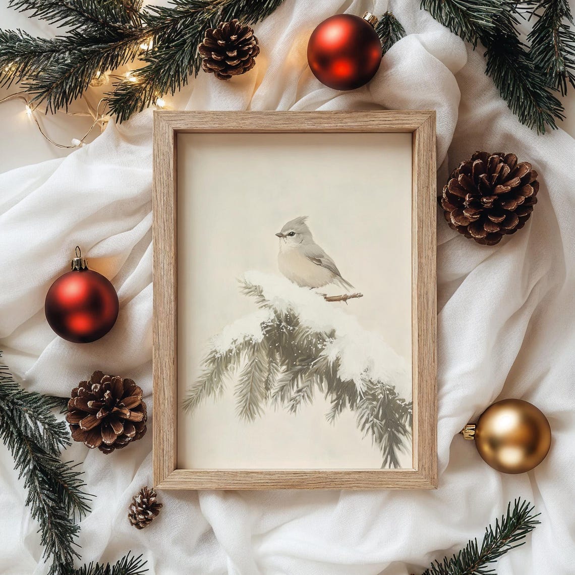 Small Tufted Gray Bird on a Snow Laden Branch Minimalist Poster - Image 4