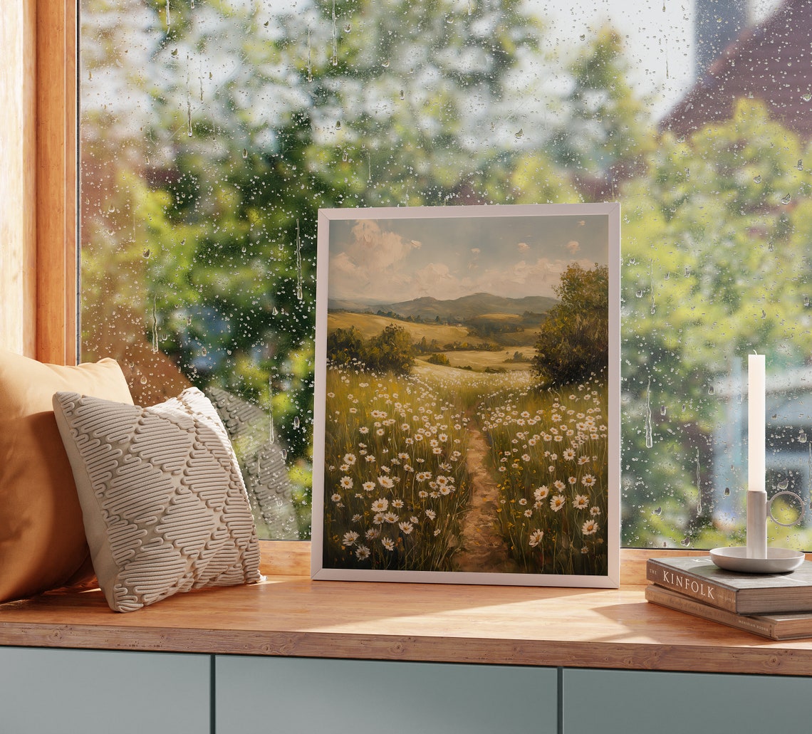 Chamomile Meadow Path Rolling Golden Hills Summer Landscape Poster - Image 2