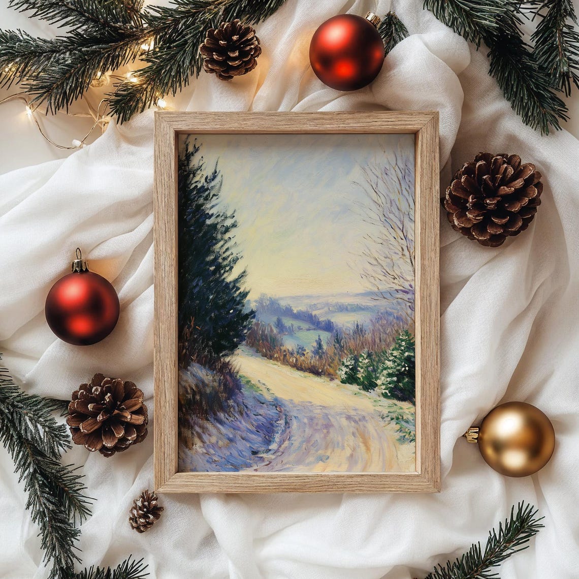 Winding Snowy Country Road Through Winter Hills Landscape Poster - Image 4