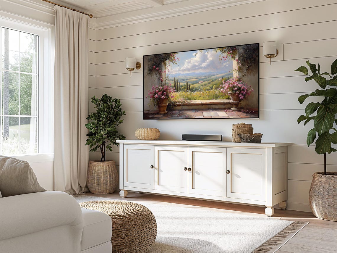 Tuscan Terrace Potted Roses Overlooking Countryside Valley View Poster - Image 5