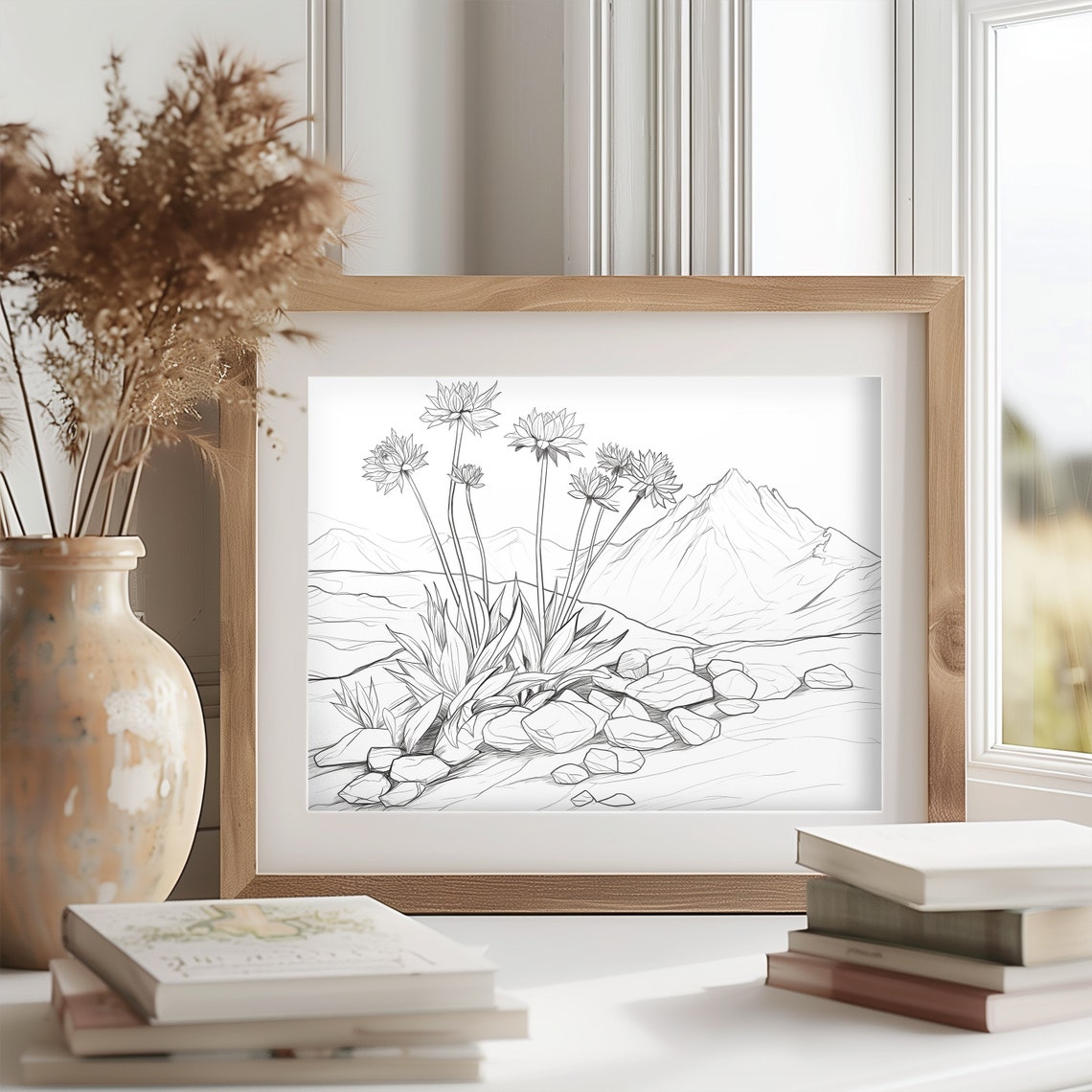Alpine Wildflowers Line Drawing on Rocky Mountain Slope Poster - Image 2