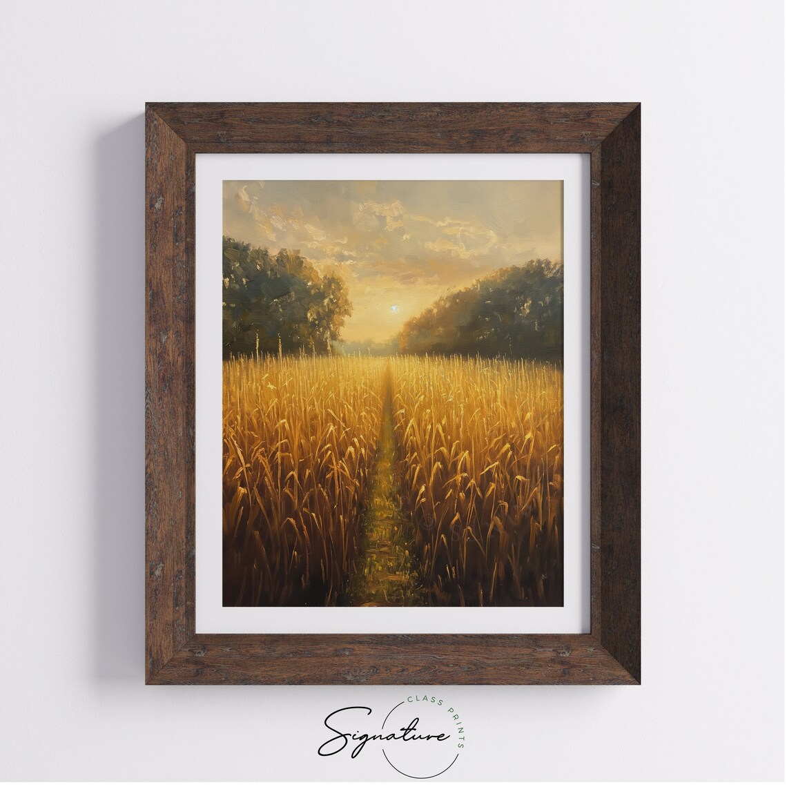 Sunlit Cornfield Painting, Rustic Farm Landscape - Image 4