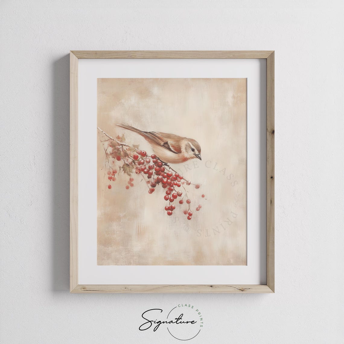Songbird Resting on Red Winter Berries Vintage Winter Poster - Image 2