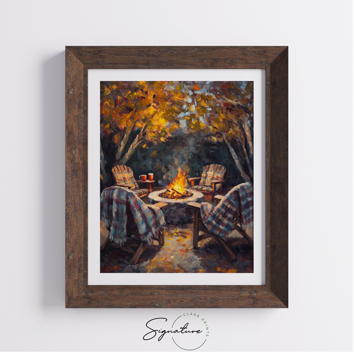Autumn Campfire with Adirondack Chairs Plaid Blankets and Mugs Poster - Image 4