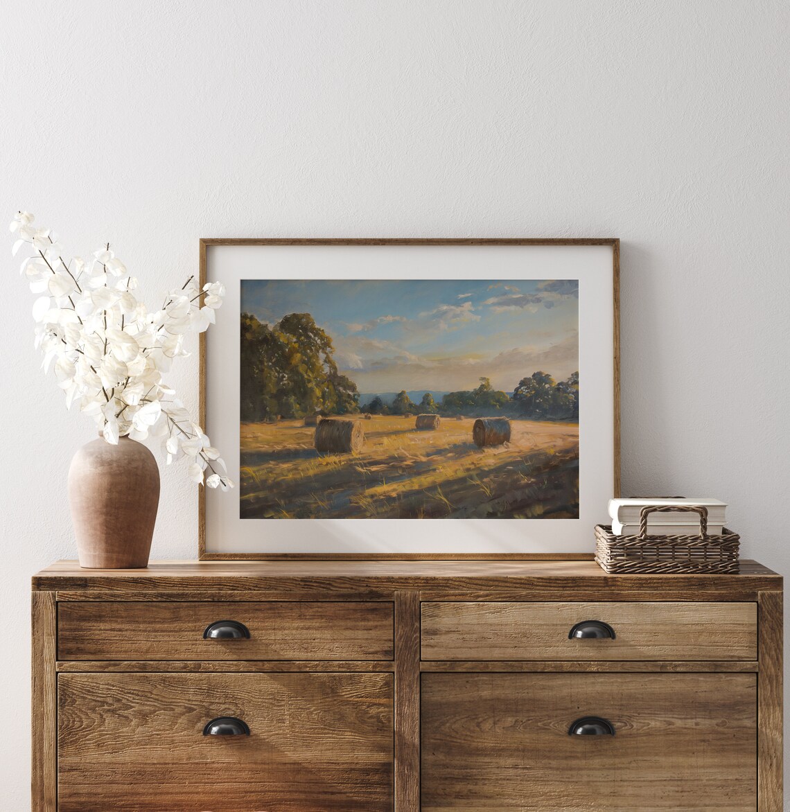 Golden Hay Bales Sunset Farm Field Warm Evening Harvest Landscape Poster - Image 3