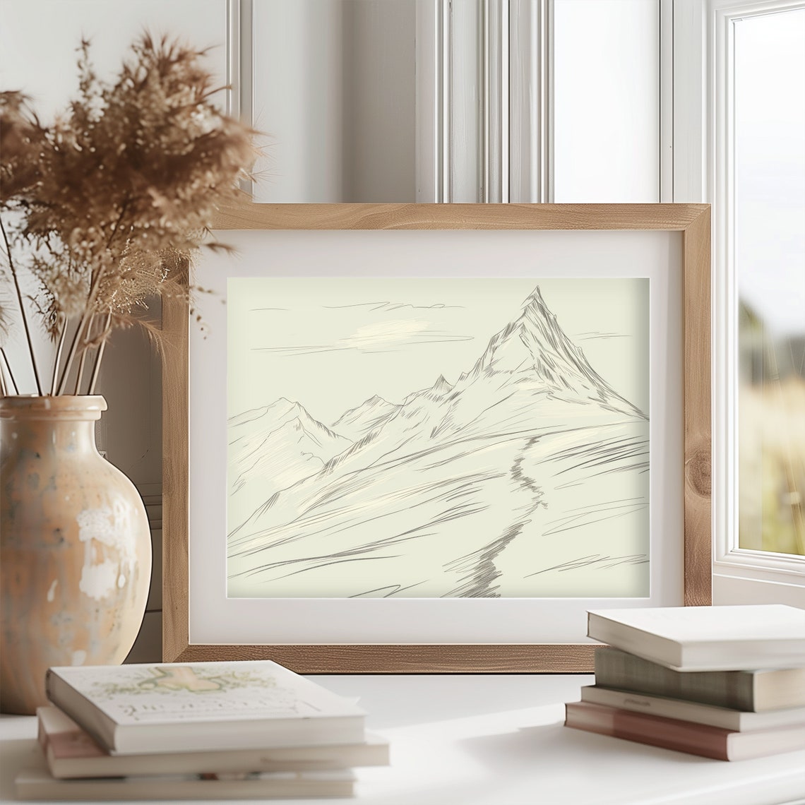 Lonely Mountain Path Monochrome Alpine Winding Peak Sketch Poster - Image 2