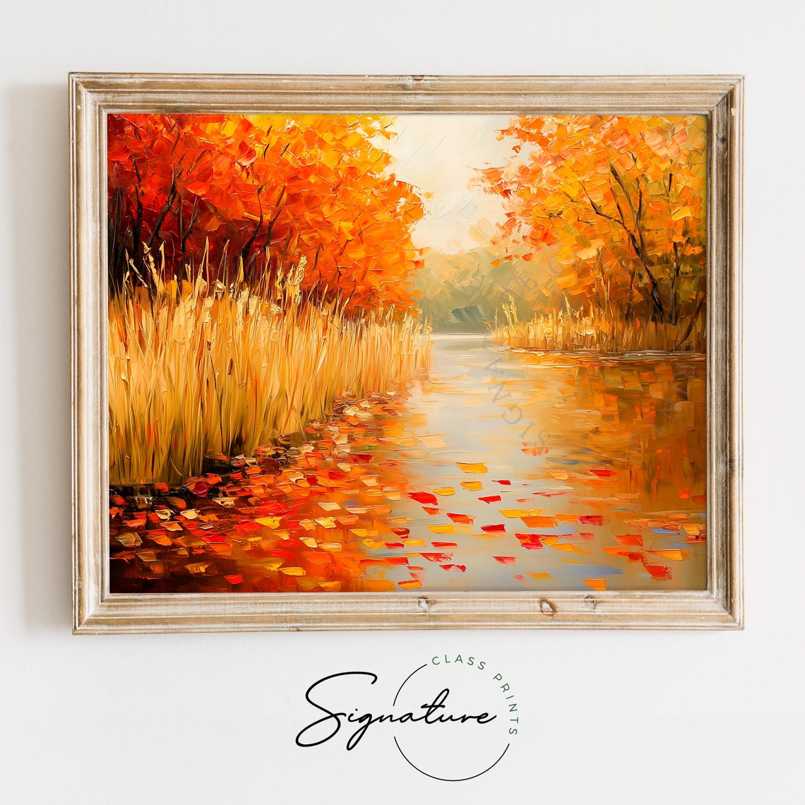 Golden Reed Marsh Reflecting Autumn Colors River Scene Poster